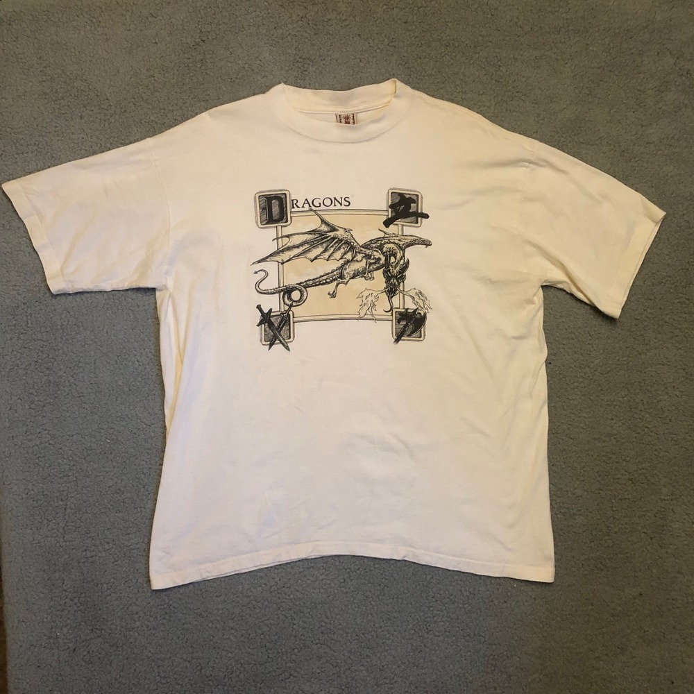 Vtg Del Sol Dragon Graphic T Shirt XL White Single‎ Stitch Fantasy Aesthetic